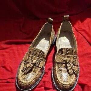 Sam Edelman Tan Snake Print Loafers